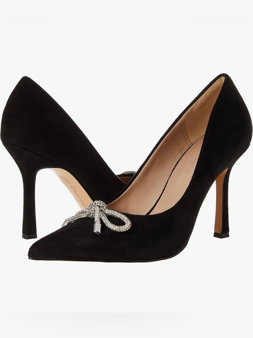 The Drop womens Parish Pointed Toe Heel Black Faux Suede 8.5 Rhinestone Bow